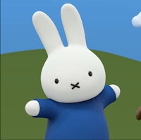 a cartoon character is standing next to a bunny
